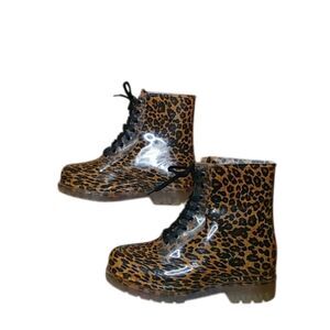 Henry Ferrera Transparent Leopard Rain Boots Booties Womens Size 6